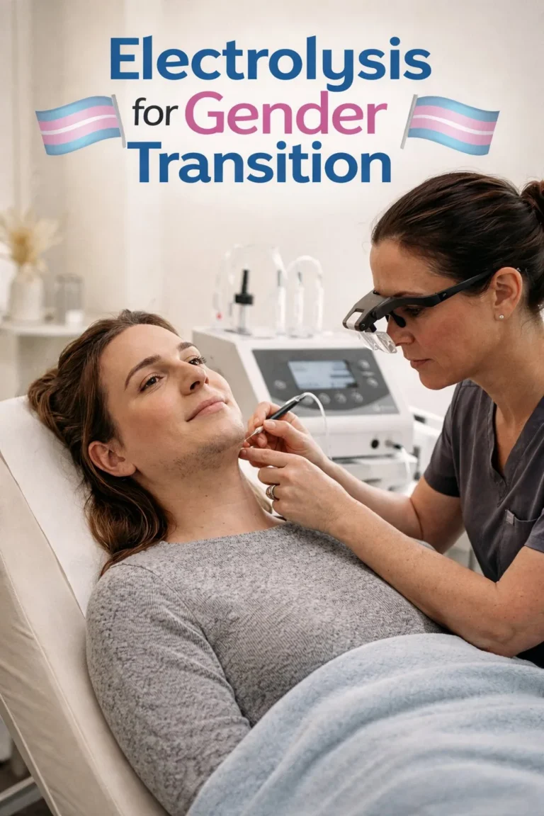 Transgender woman receiving electrolysis hair removal